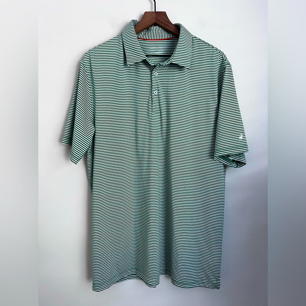Michael Rouen Mens Performance Golf Polo Shirt XL Green Striped Short Sleeve
